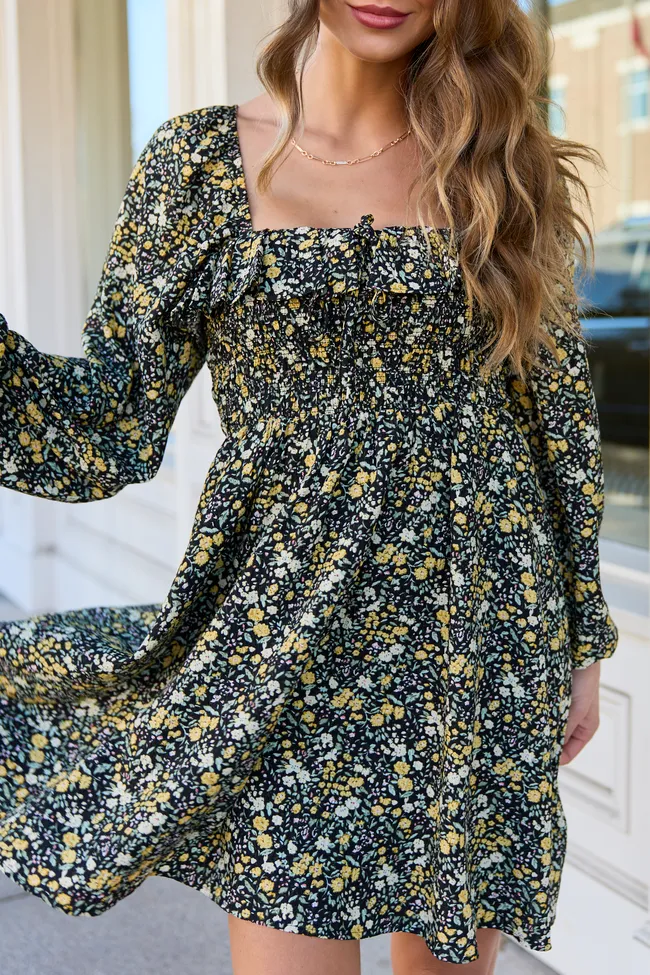 Sophia Black Floral Smocked Top Dress SALE sold by Pink Lily product image thumbnail 5