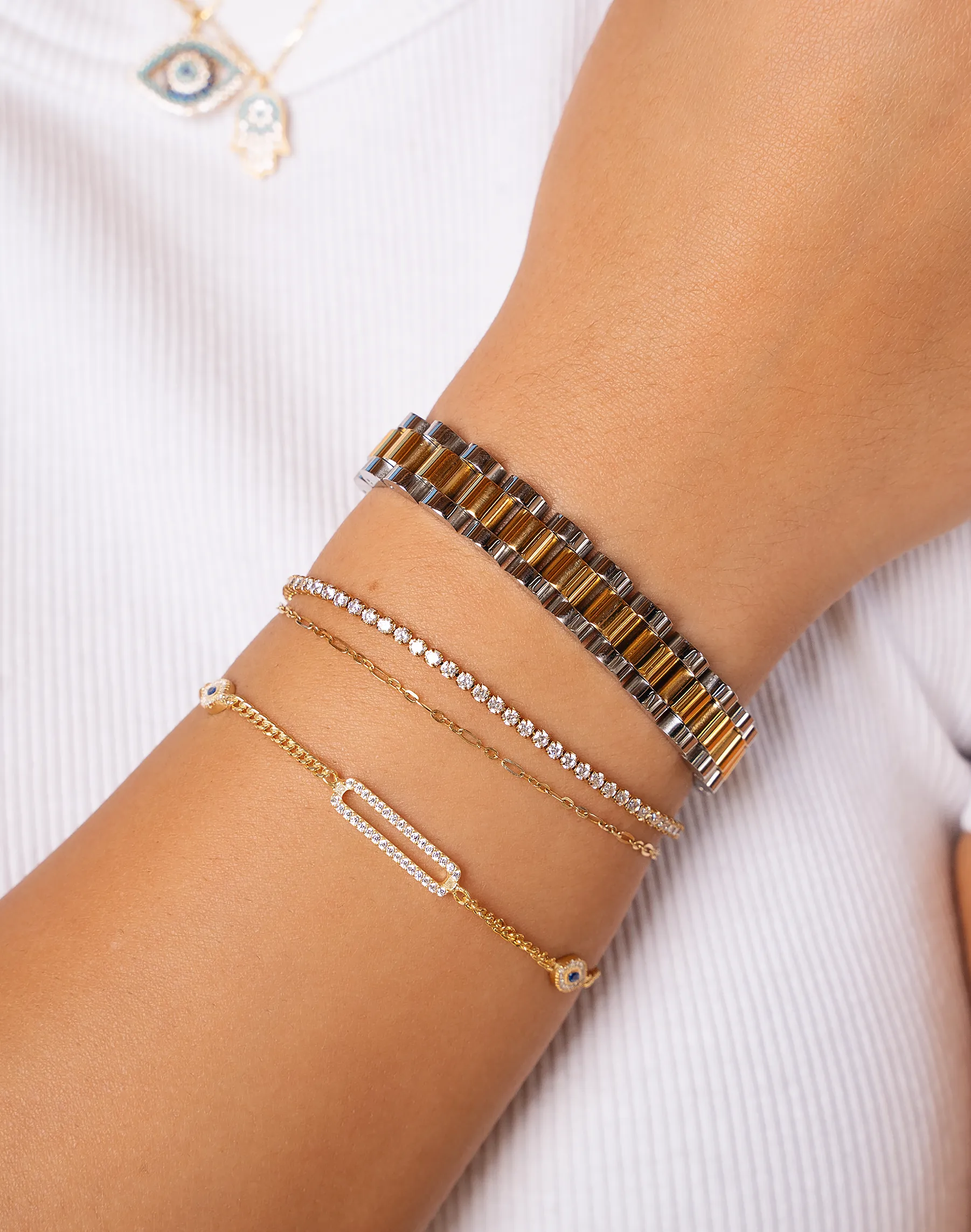 Vega Silver and Gold Band Bracelet sold by Pink Lily product image thumbnail 5