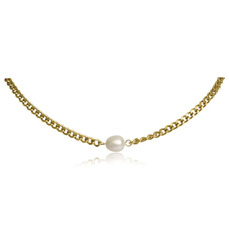 Izzy Pearl Gold Choker Necklace sold by Pink Lily