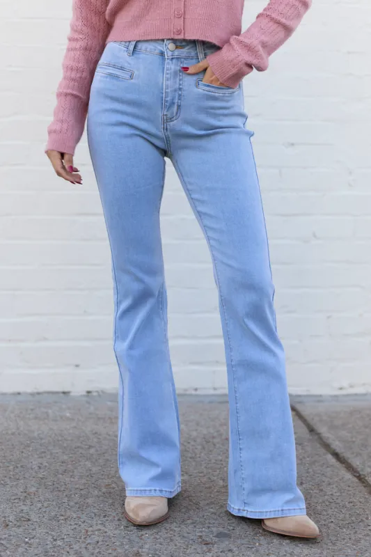 My Favorite Stretchy Light Wash Bootcut Jeans made by Pink Lily
