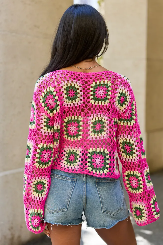 Annabelle Pink And Green Crochet Sweater sold by Pink Lily product image thumbnail 5