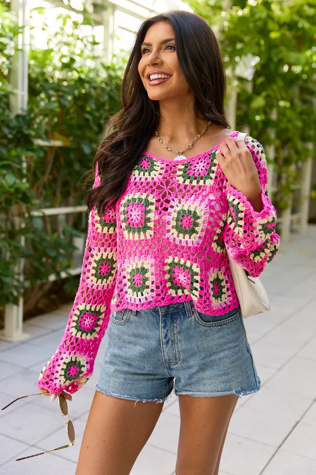 Annabelle Pink And Green Crochet Sweater sold by Pink Lily product image thumbnail 3