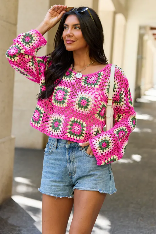 Annabelle Pink And Green Crochet Sweater made by Pink Lily