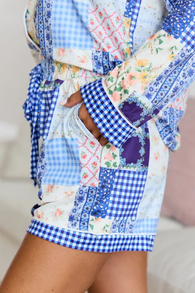 Cozy Crush Pajama Shorts - Patchwork Pop Blue sold by Pink Lily product image thumbnail 3
