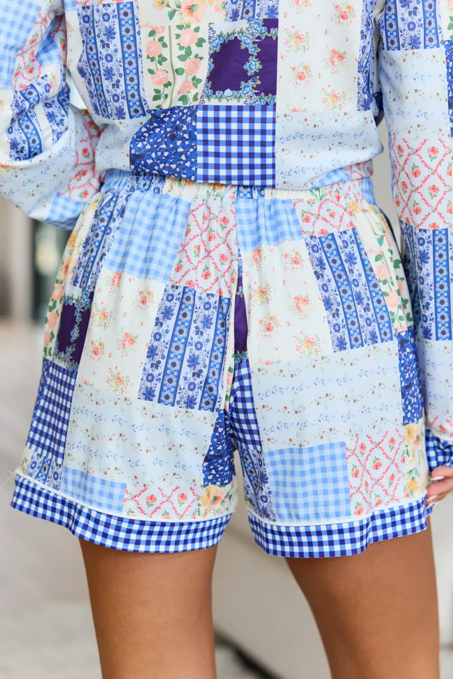 Cozy Crush Pajama Shorts - Patchwork Pop Blue sold by Pink Lily product image thumbnail 4