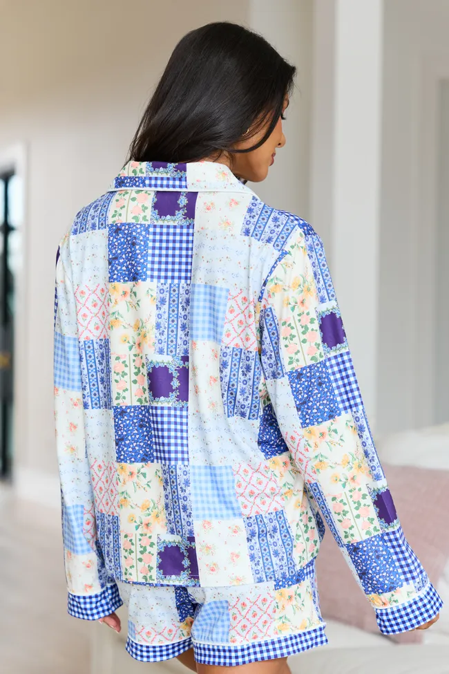 Cozy Crush Long Sleeve Pajama Top - Patchwork Pop Blue sold by Pink Lily product image thumbnail 4