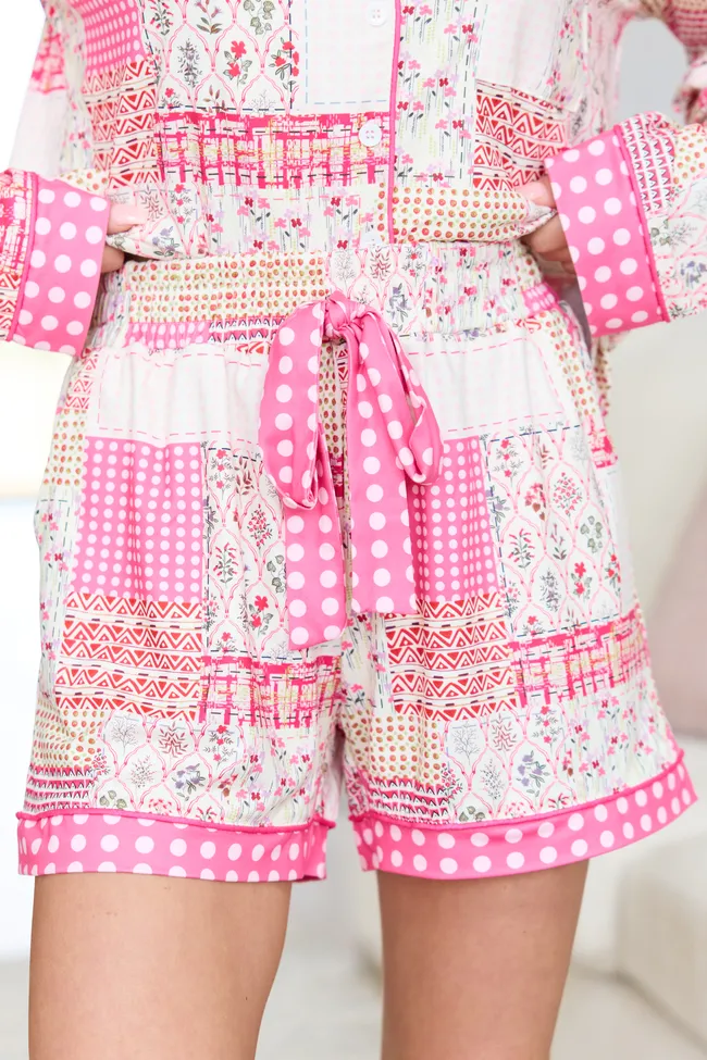 Cozy Crush Pajama Shorts - Patchwork Pop Pink sold by Pink Lily