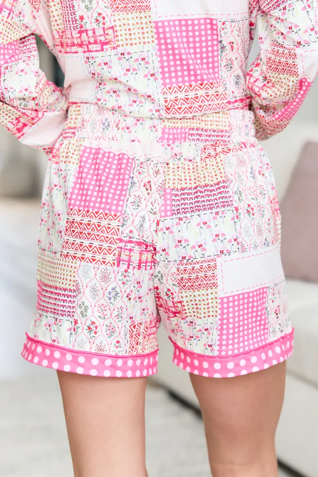 Cozy Crush Pajama Shorts - Patchwork Pop Pink sold by Pink Lily product image thumbnail 4