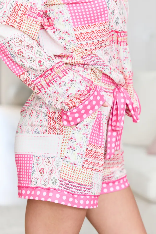 Cozy Crush Pajama Shorts - Patchwork Pop Pink sold by Pink Lily product image thumbnail 3