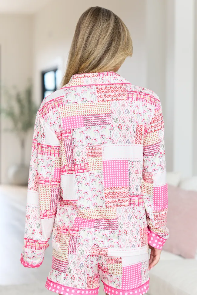 Cozy Crush Long Sleeve Pajama Top - Patchwork Pop Pink sold by Pink Lily product image thumbnail 5