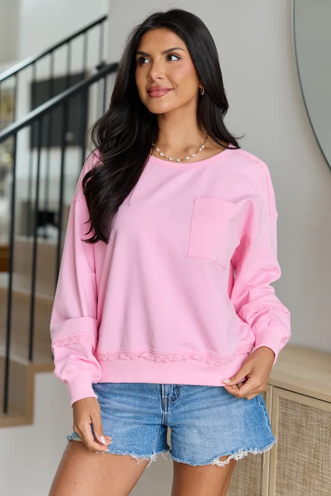 Scottie Pink Eyelet Trim Crewneck Top sold by Pink Lily product image thumbnail 2