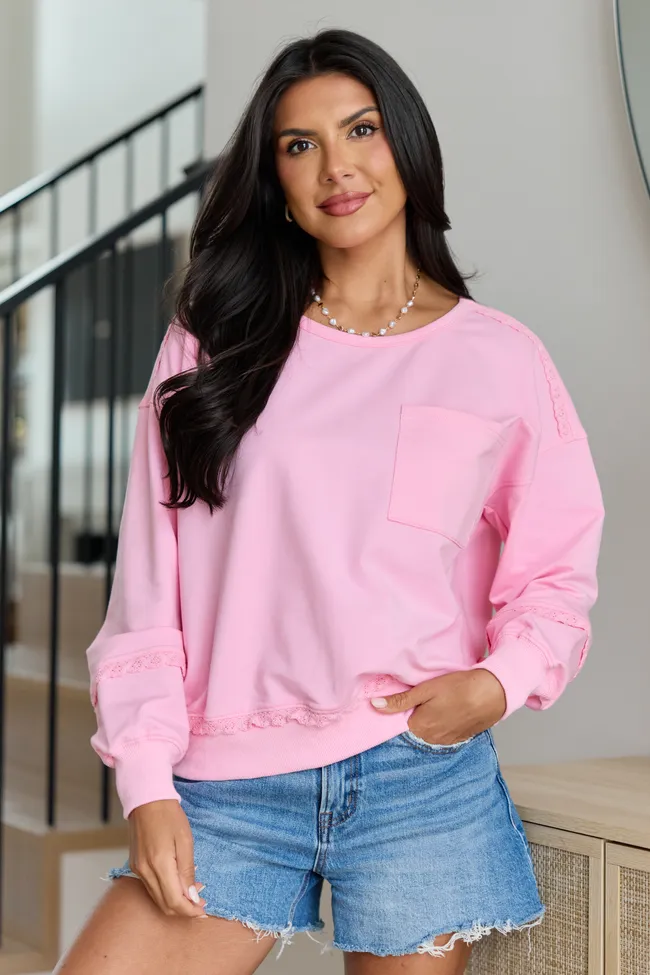 Scottie Pink Eyelet Trim Crewneck Top sold by Pink Lily