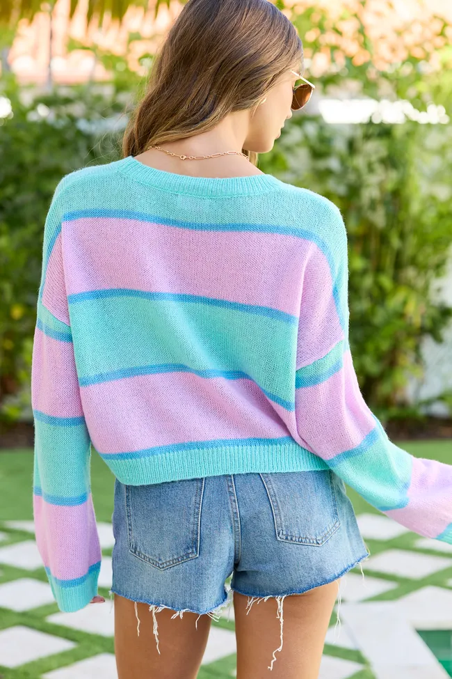 Penelope Purple And Turquoise Stripe Cropped Sweater sold by Pink Lily product image thumbnail 5