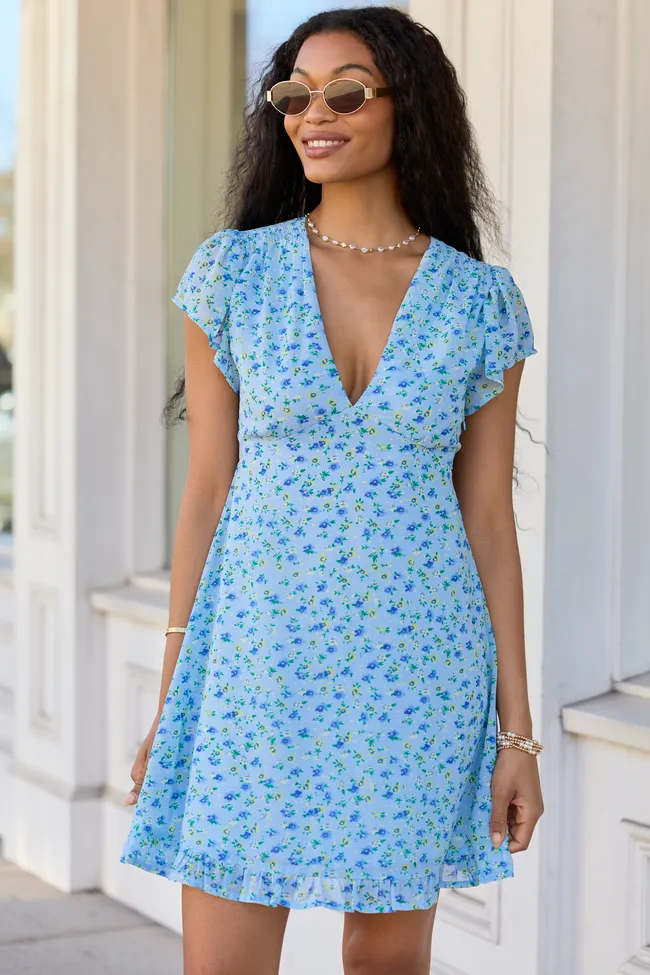 Amari Blue Floral Print Dress SALE sold by Pink Lily product image thumbnail 3