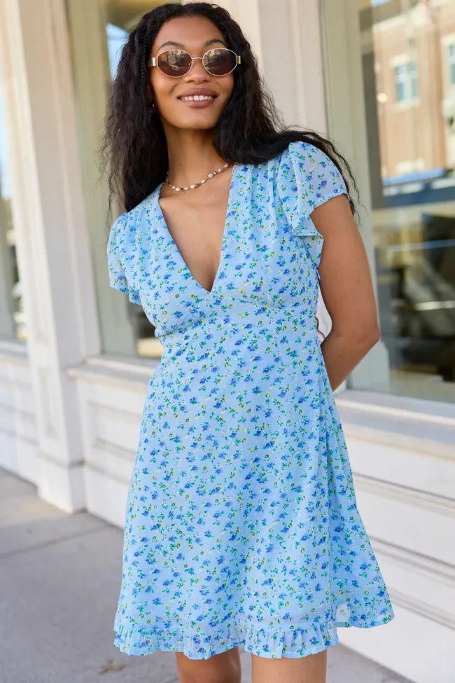 Amari Blue Floral Print Dress SALE sold by Pink Lily