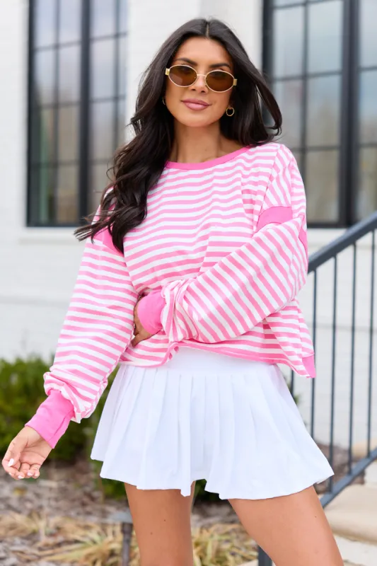 Dominique Pink And White Striped Tee SALE made by Pink Lily