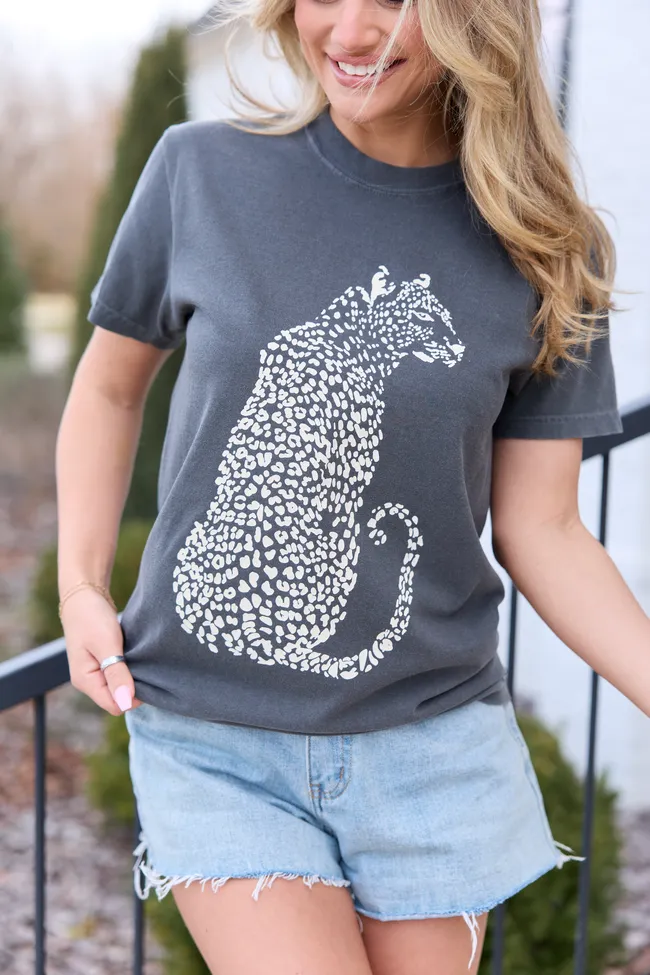 Leopard Dark Grey Graphic Tee sold by Pink Lily