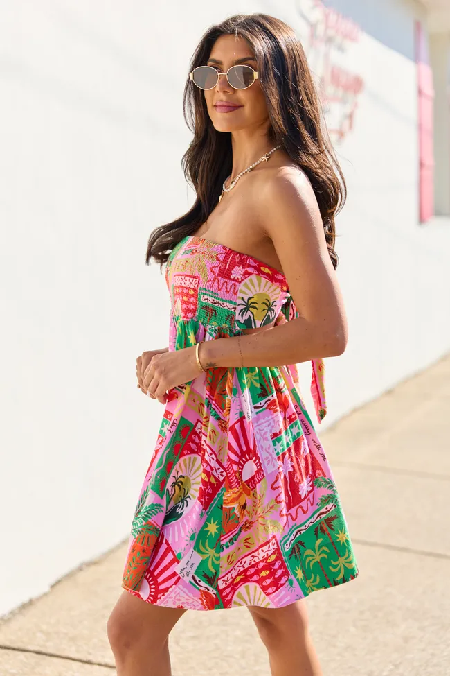 Calloway Multi Tropical Print Strapless Dress sold by Pink Lily product image thumbnail 4