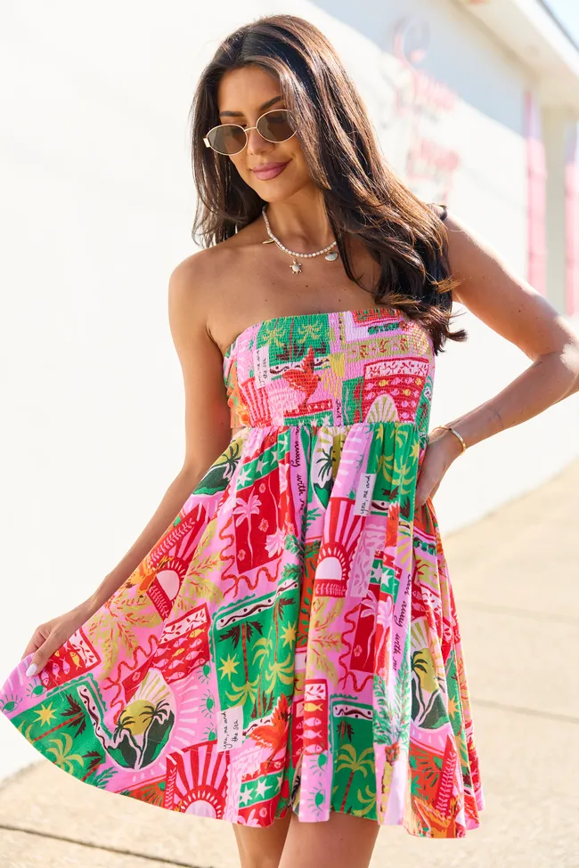 Calloway Multi Tropical Print Strapless Dress sold by Pink Lily product image thumbnail 3