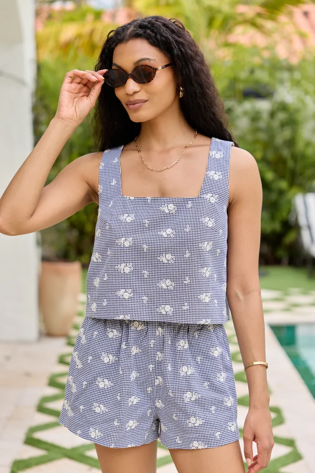 Collins Gingham Floral Embroidered Tank FINAL SALE sold by Pink Lily