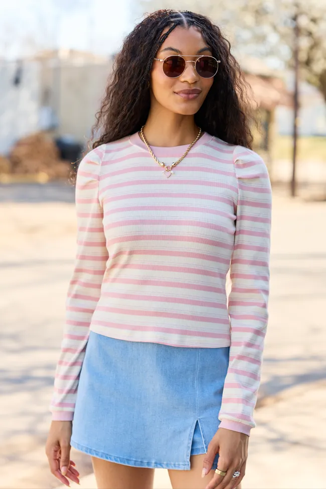 Ginger Pink Striped Puff Long Sleeve SALE sold by Pink Lily product image thumbnail 3