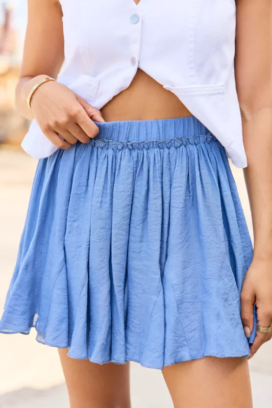 Emilia Denim Blue Pleated Skort made by Pink Lily