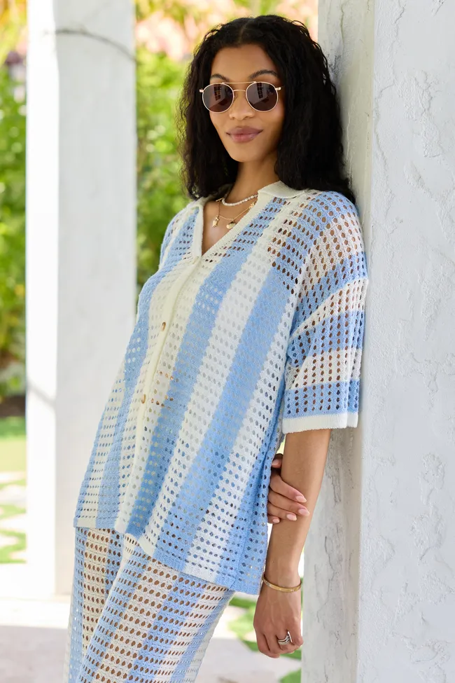 Blue Stripe Crochet Cover-Up Top sold by Pink Lily