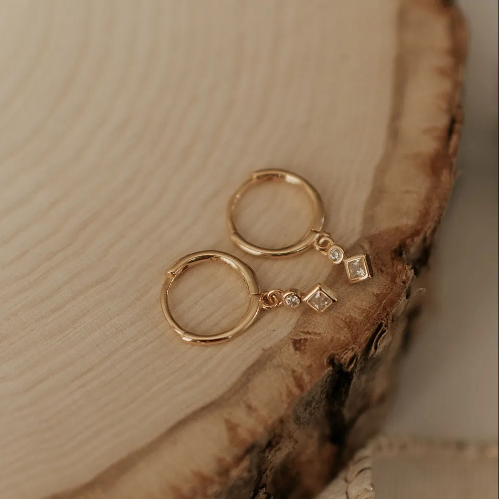 Willow Diamond Dangle Hoop Earrings sold by Pink Lily