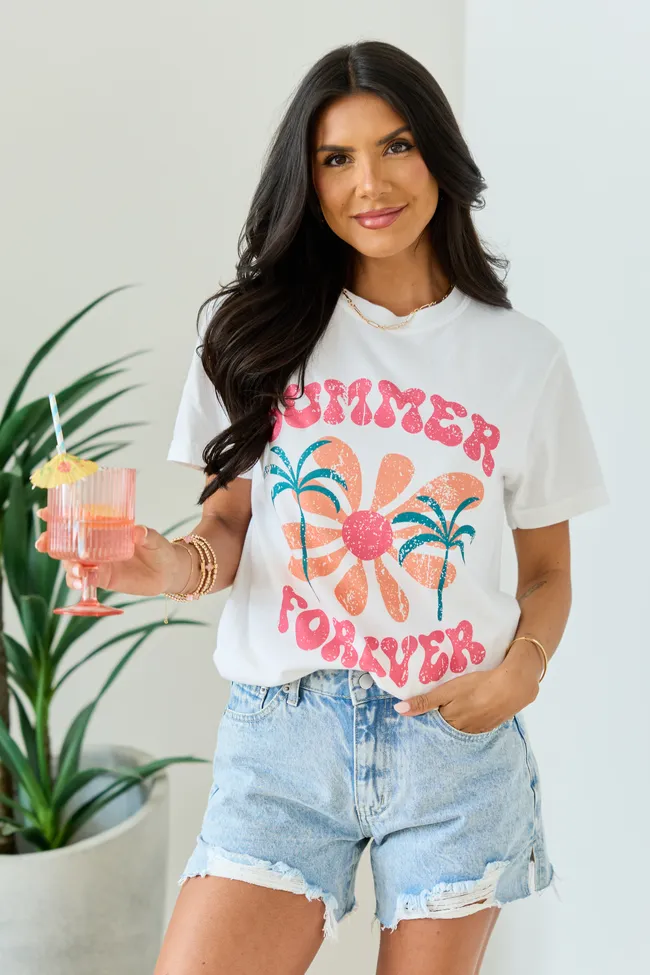 Summer Forever White Graphic Tee sold by Pink Lily