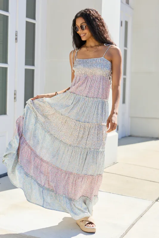 Essie Tiered Pastel Floral Tiered Maxi Dress made by Pink Lily