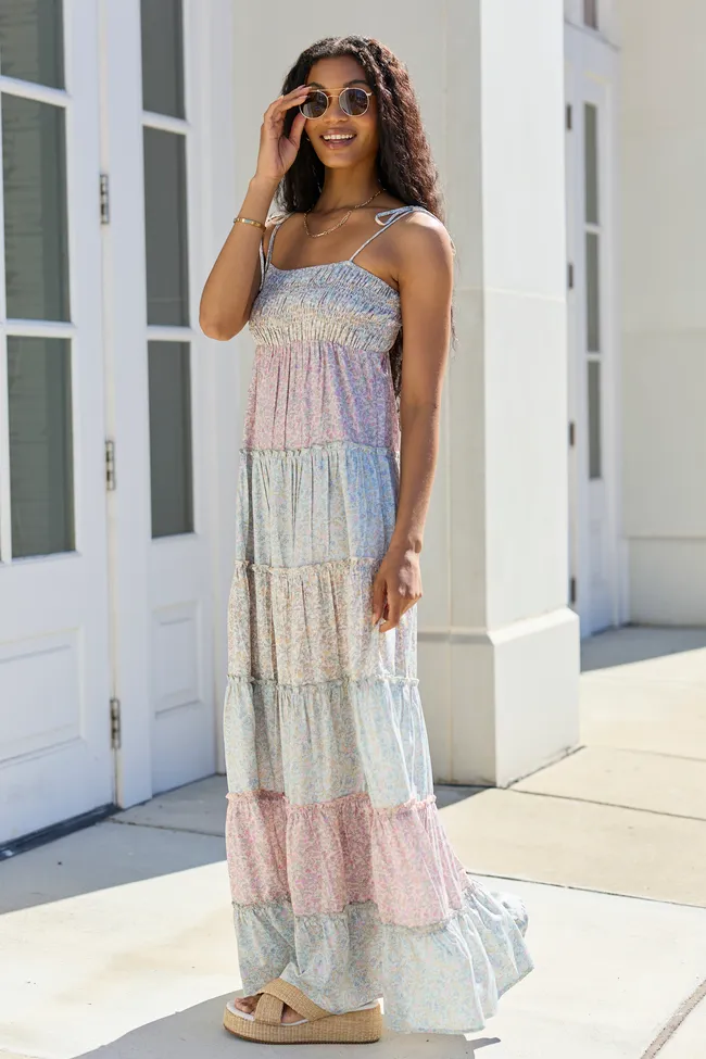 Essie Tiered Pastel Floral Tiered Maxi Dress sold by Pink Lily product image thumbnail 3