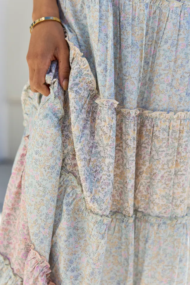 Essie Tiered Pastel Floral Tiered Maxi Dress sold by Pink Lily product image thumbnail 5