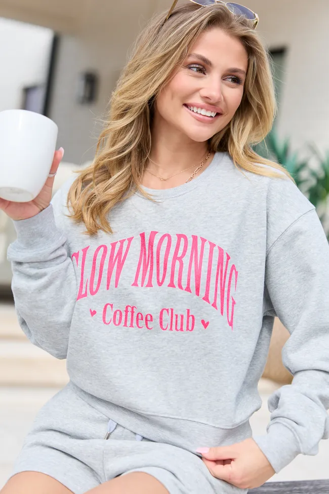 Slow Morning Coffee Club Light Grey Cropped Graphic Sweatshirt sold by Pink Lily