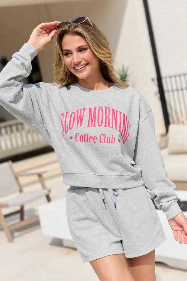 Slow Morning Coffee Club Light Grey Cropped Graphic Sweatshirt sold by Pink Lily product image thumbnail 2