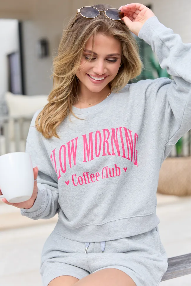 Slow Morning Coffee Club Light Grey Cropped Graphic Sweatshirt sold by Pink Lily product image thumbnail 4
