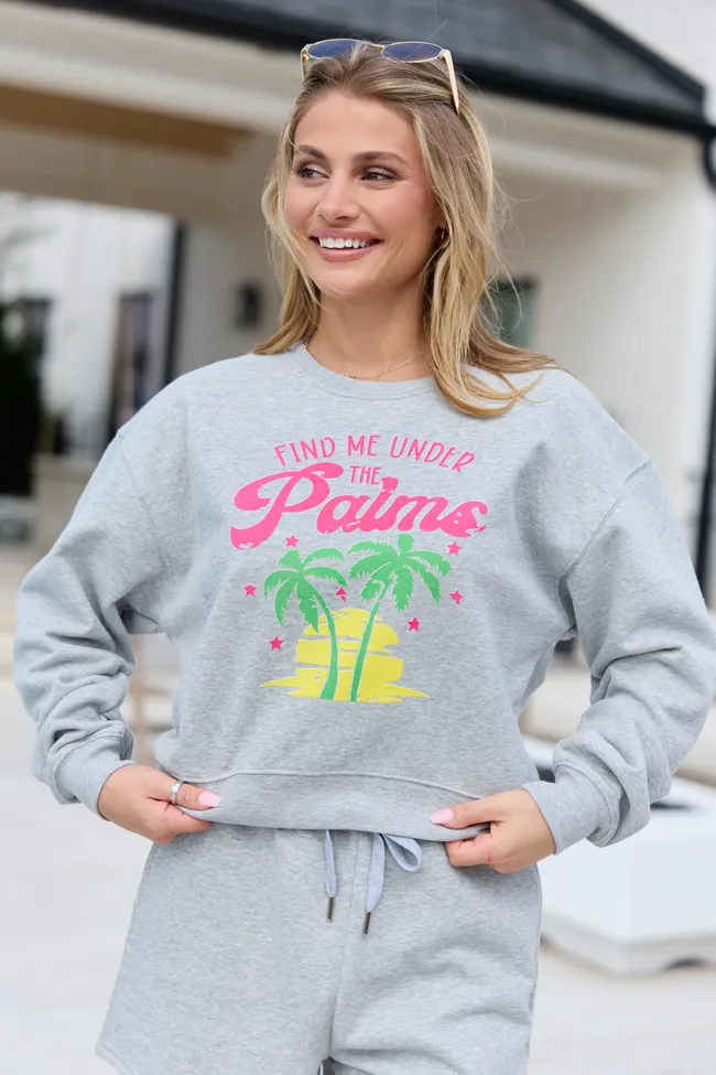 Find Me Under The Palms Light Grey Cropped Graphic Sweatshirt sold by Pink Lily product image thumbnail 3