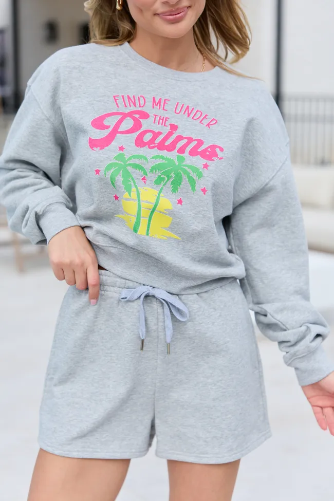 Find Me Under The Palms Light Grey Cropped Graphic Sweatshirt sold by Pink Lily product image thumbnail 2