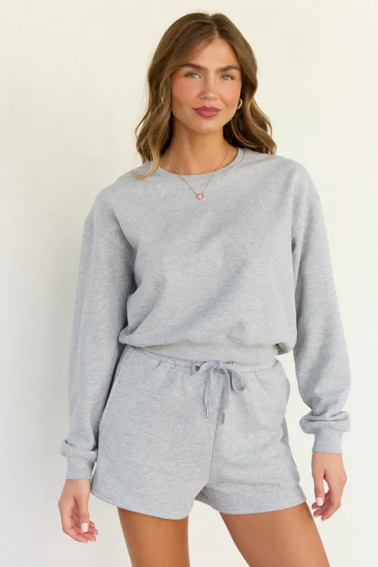 Everyday Ease Light Grey Cropped Sweatshirt made by Pink Lily