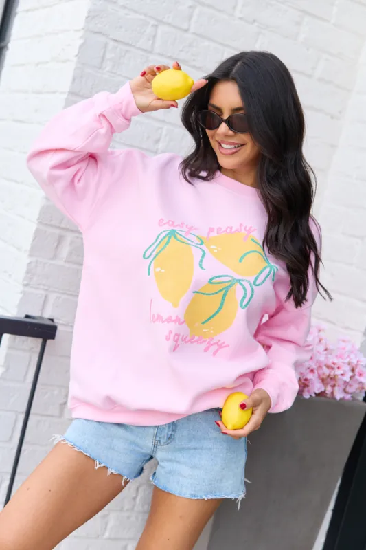 Easy Peasy Light Pink Oversized Graphic Sweatshirt made by Pink Lily