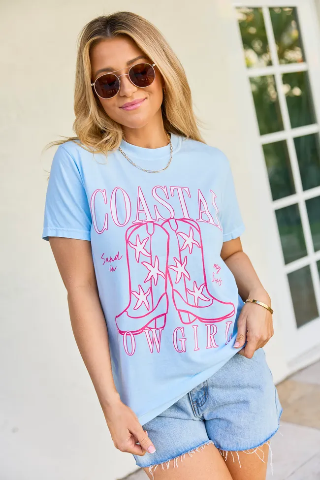 Coastal Cowgirl Boots Light Blue Graphic Tee sold by Pink Lily product image thumbnail 3