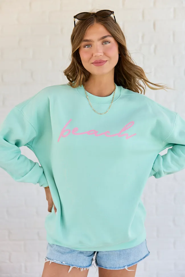 Beach Script Mint Graphic Sweatshirt sold by Pink Lily product image thumbnail 4