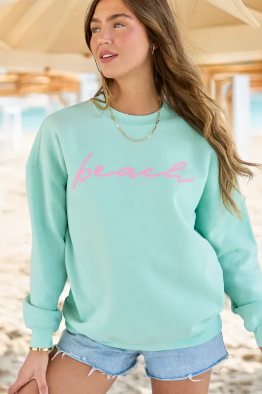 Beach Script Mint Graphic Sweatshirt made by Pink Lily
