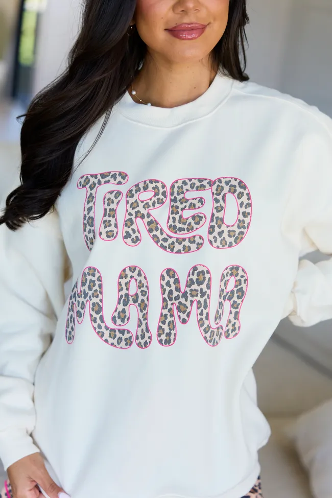Tired Mama Leopard Cream Graphic Sweatshirt sold by Pink Lily product image thumbnail 2