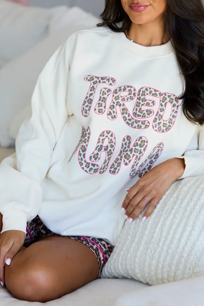 Tired Mama Leopard Cream Graphic Sweatshirt sold by Pink Lily product image thumbnail 4