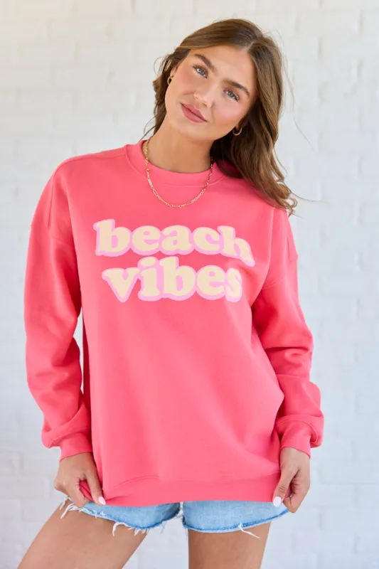 Beach Vibes Light Red Graphic Sweatshirt made by Pink Lily