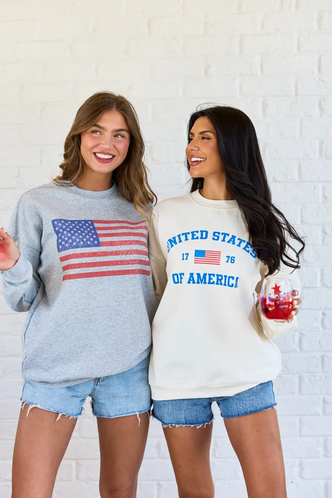 Distressed Flag Light Grey Graphic Sweatshirt sold by Pink Lily product image thumbnail 2
