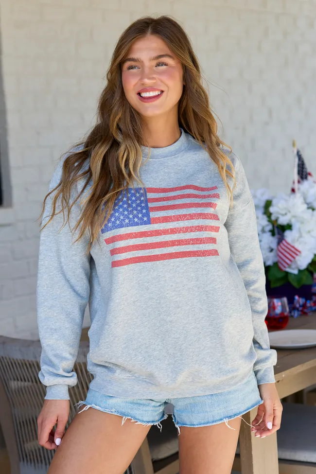 Distressed Flag Light Grey Graphic Sweatshirt sold by Pink Lily product image thumbnail 3