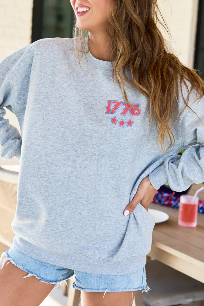 Freedom 1776 Light Grey Graphic Sweatshirt sold by Pink Lily product image thumbnail 2