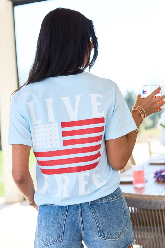 Live Free Light Blue Graphic Tee made by Pink Lily