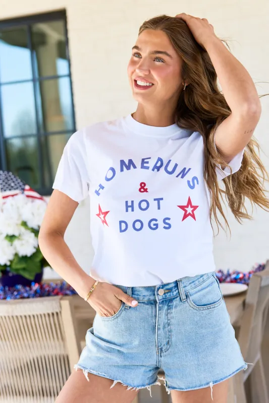 Homeruns & Hot Dogs White Graphic Tee made by Pink Lily